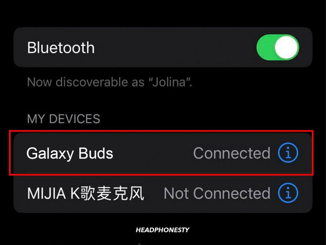 Select your earbuds' name on the device list.