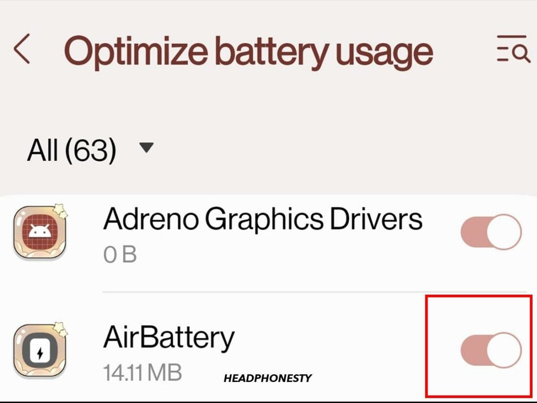 Toggle the switch to optimize battery usage.