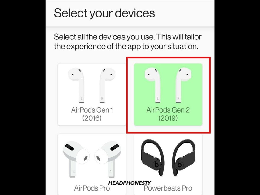 Choose your AirPods from the list.