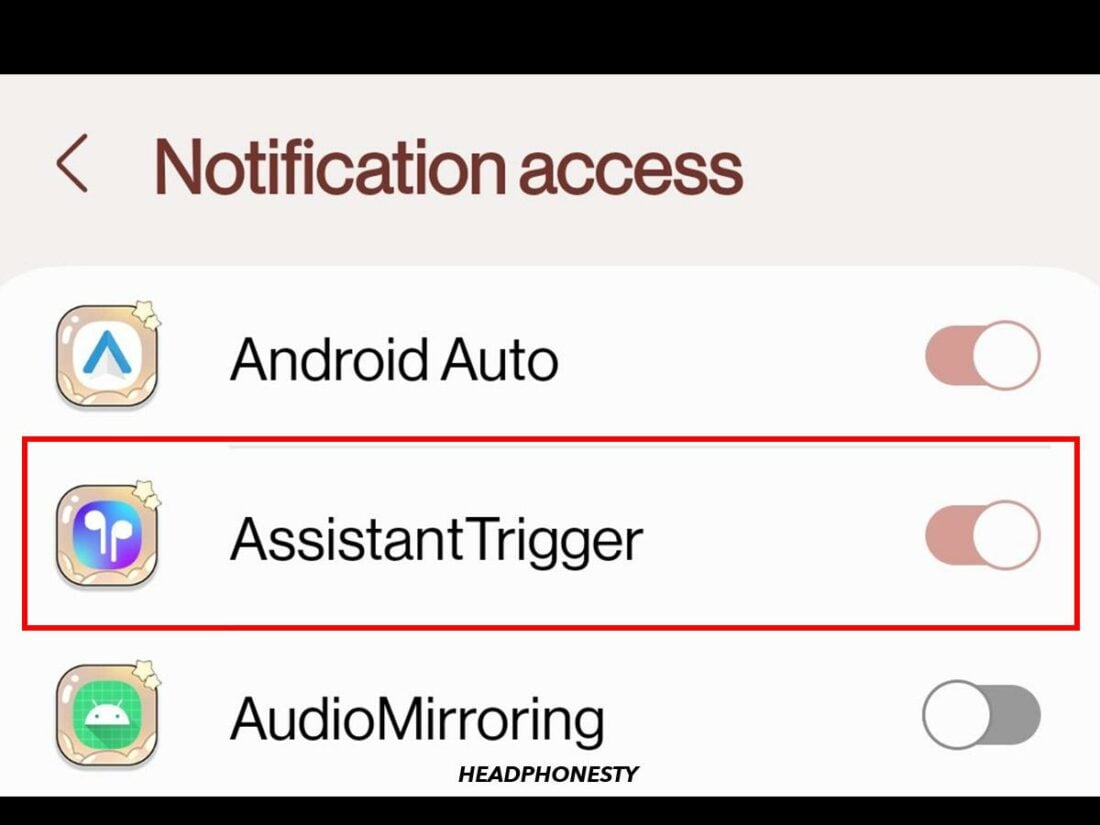 Toggle the switch under 'Notification access.'