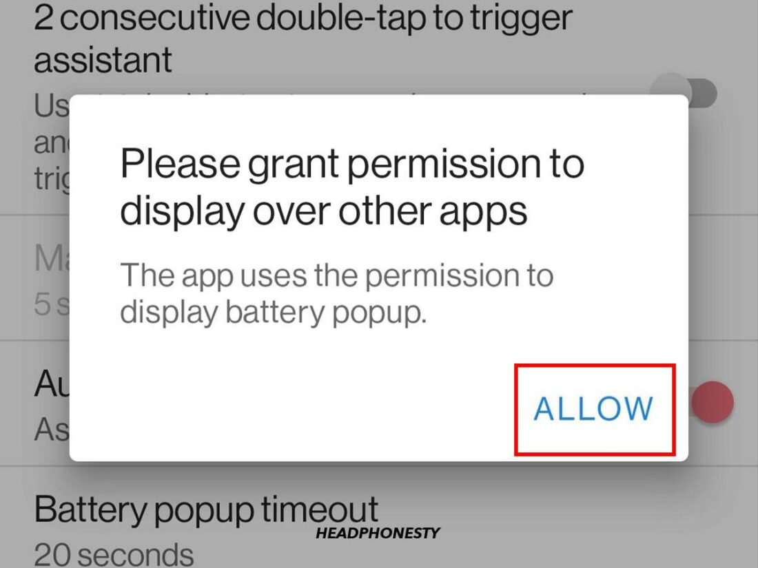 Allow Assistant Trigger to display over other apps.