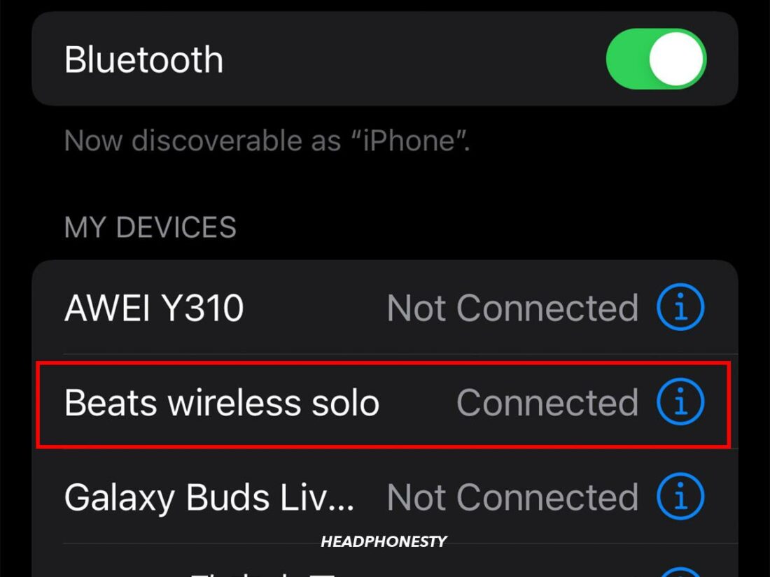 Beats headphones connected to iPhone.