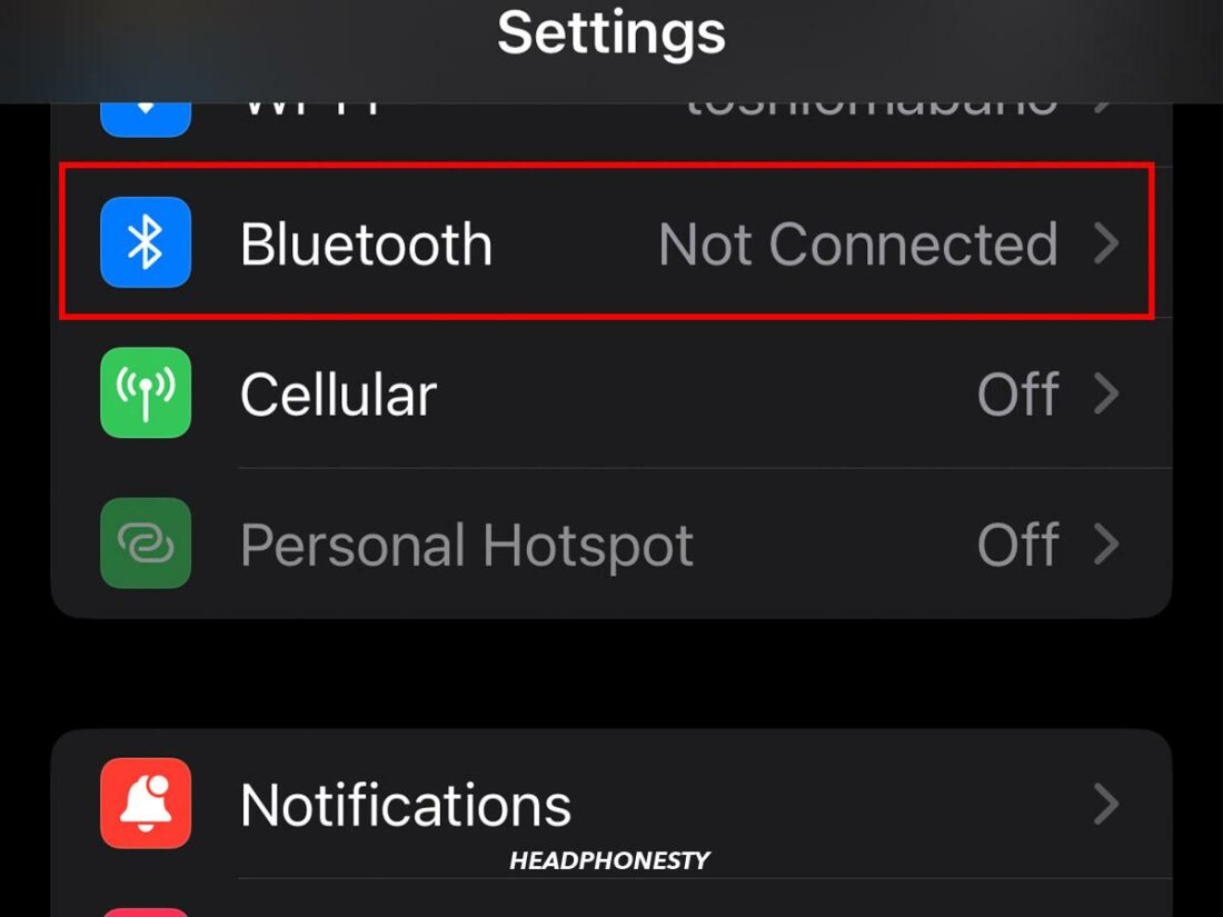 Go to iOS Bluetooth settings.