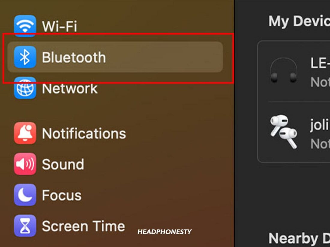 Going to Bluetooth settings.