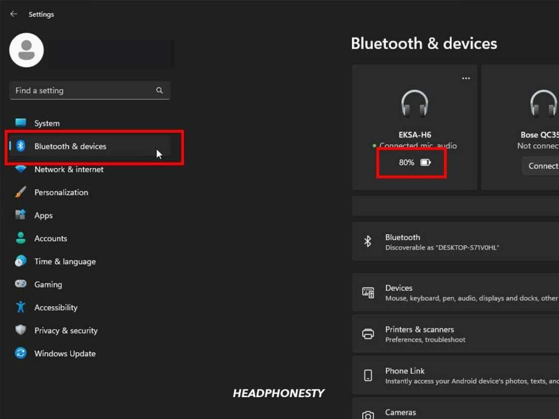 Bluetooth & devices option.