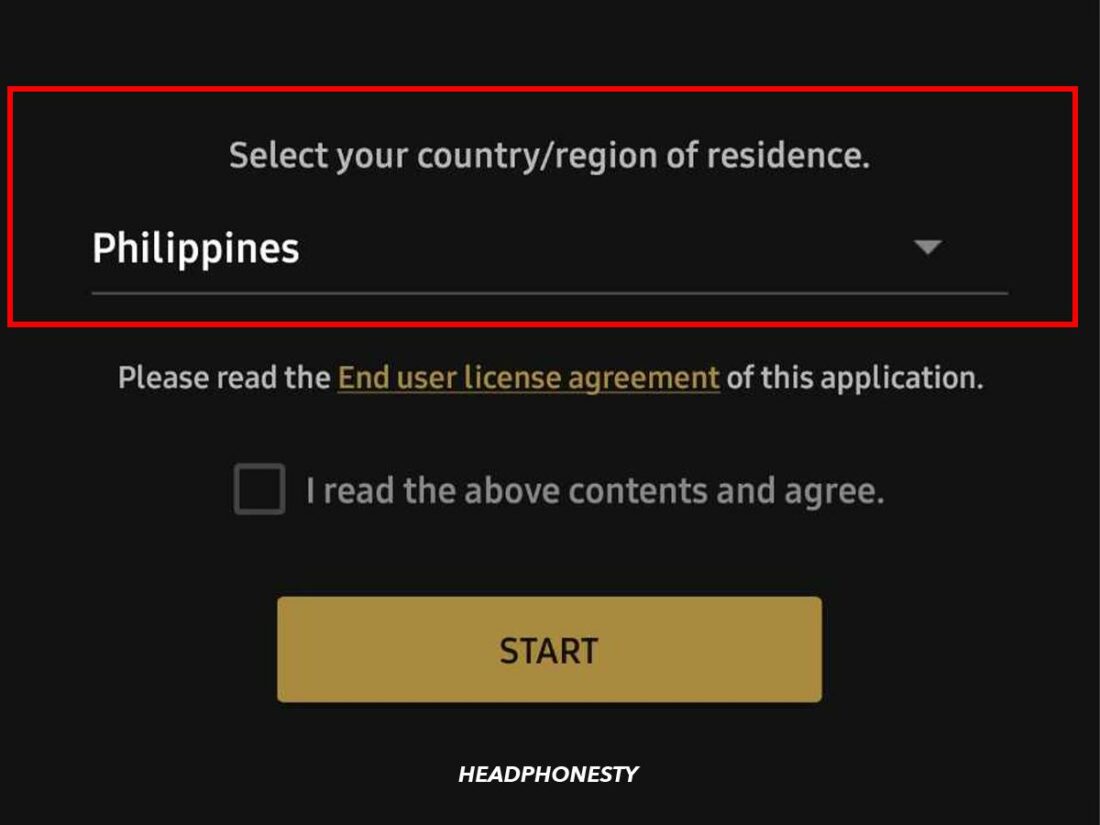 Select your region or country.