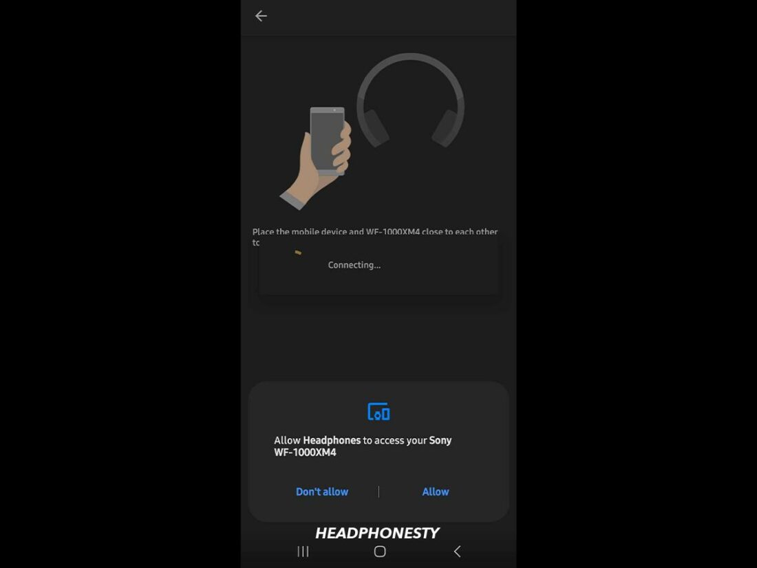 On-screen instructions on Sony Headphone connect app.