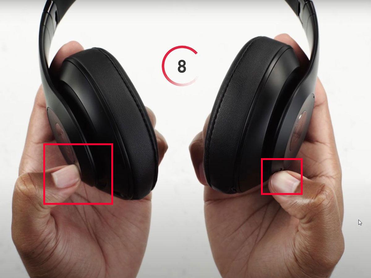 Press and hold both the power and volume-down buttons for at least 10 seconds. (From: YouTube/Beats by Dre)