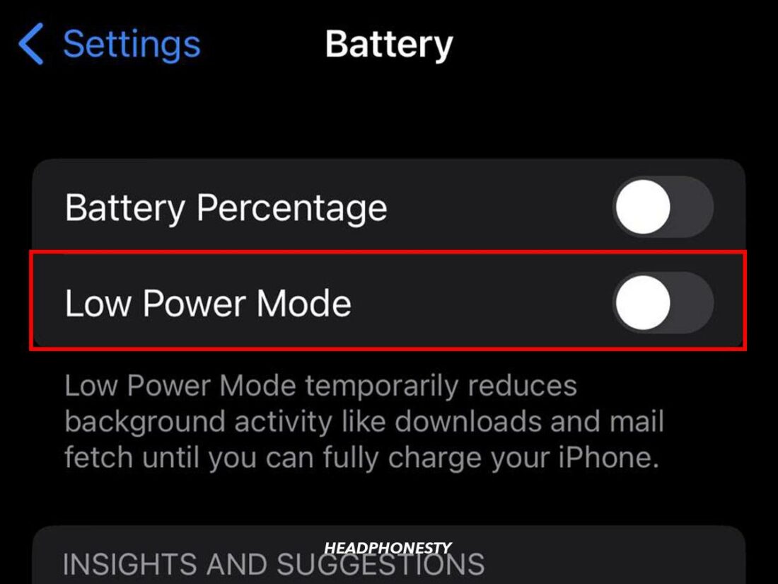Low Power Mode toggle.