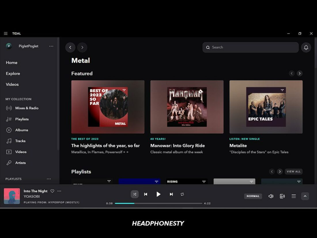 The Tidal Explore page in the metal genre.