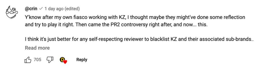 Crinacle is not a fan of KZ. (From: YouTube.com)