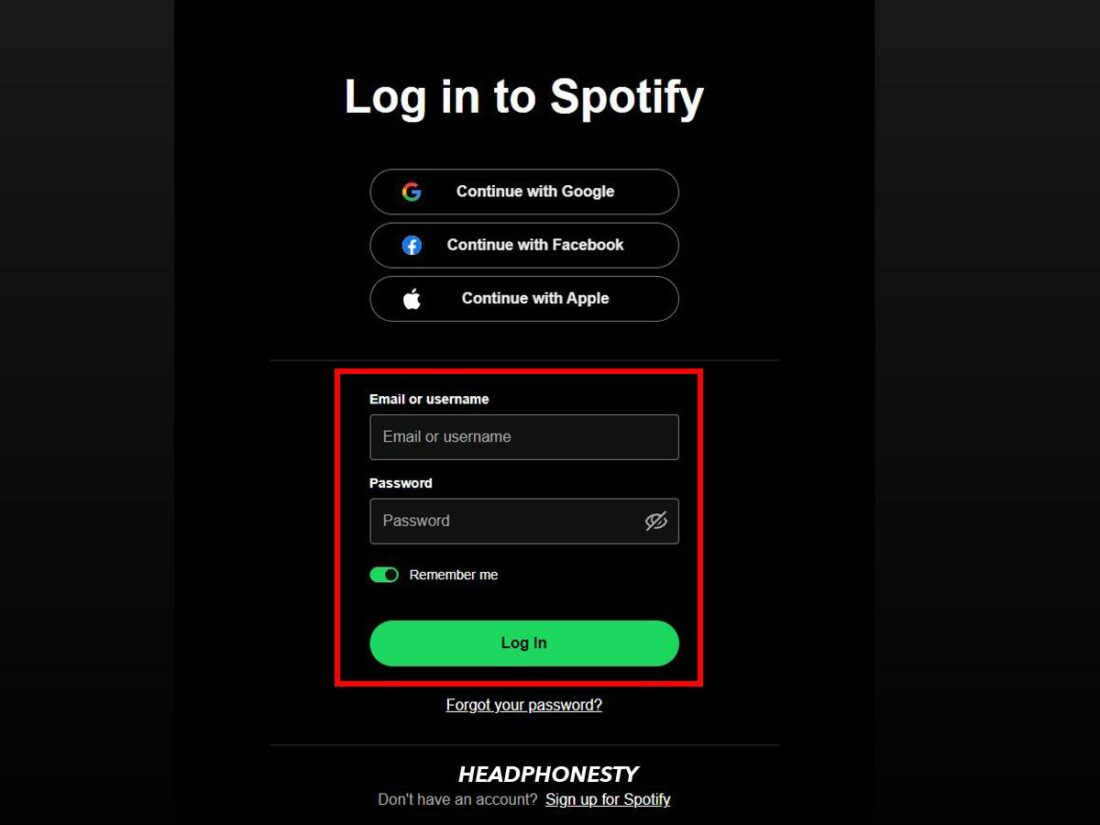 Log in to your Spotify account.