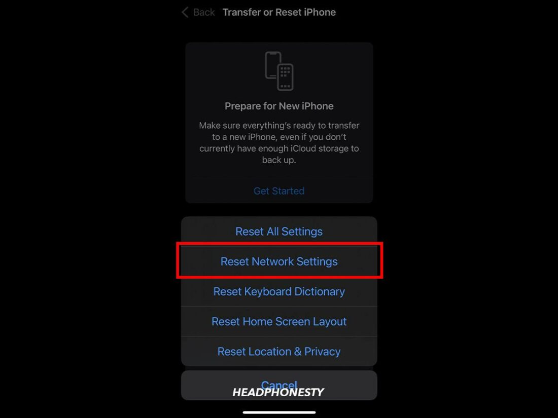 Select 'Reset Network Settings.'