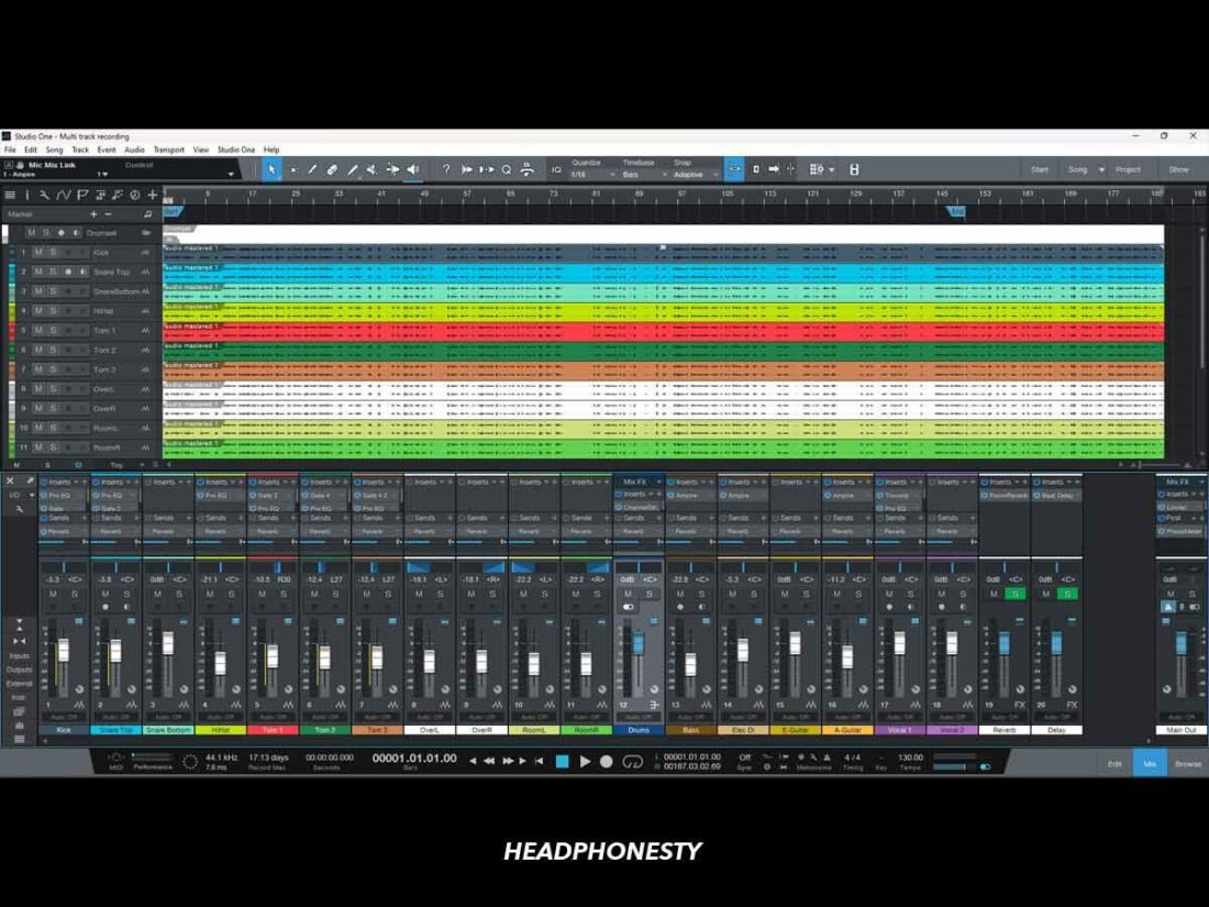 Multi-Track recording on Presonus Studio One Pro 5.