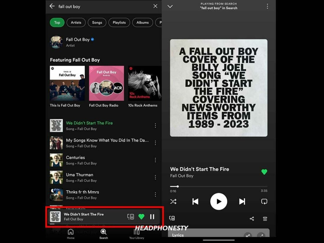 Tap the Now Playing bar to access lyrics on Spotify.