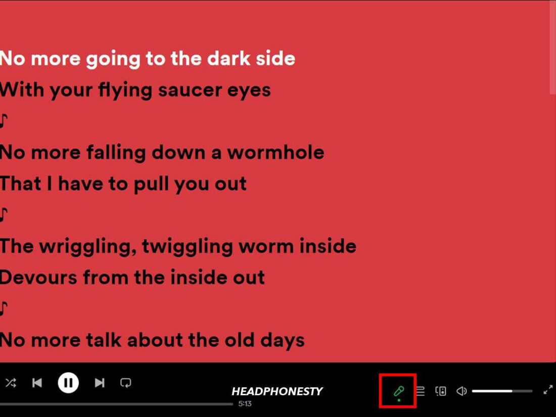 Click the microphone icon to access Spotify Lyrics.