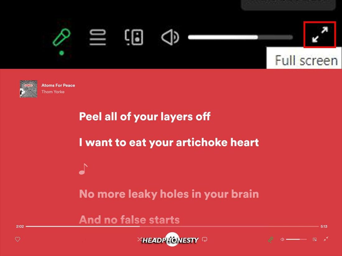 Spotify Lyrics in full-screen mode.