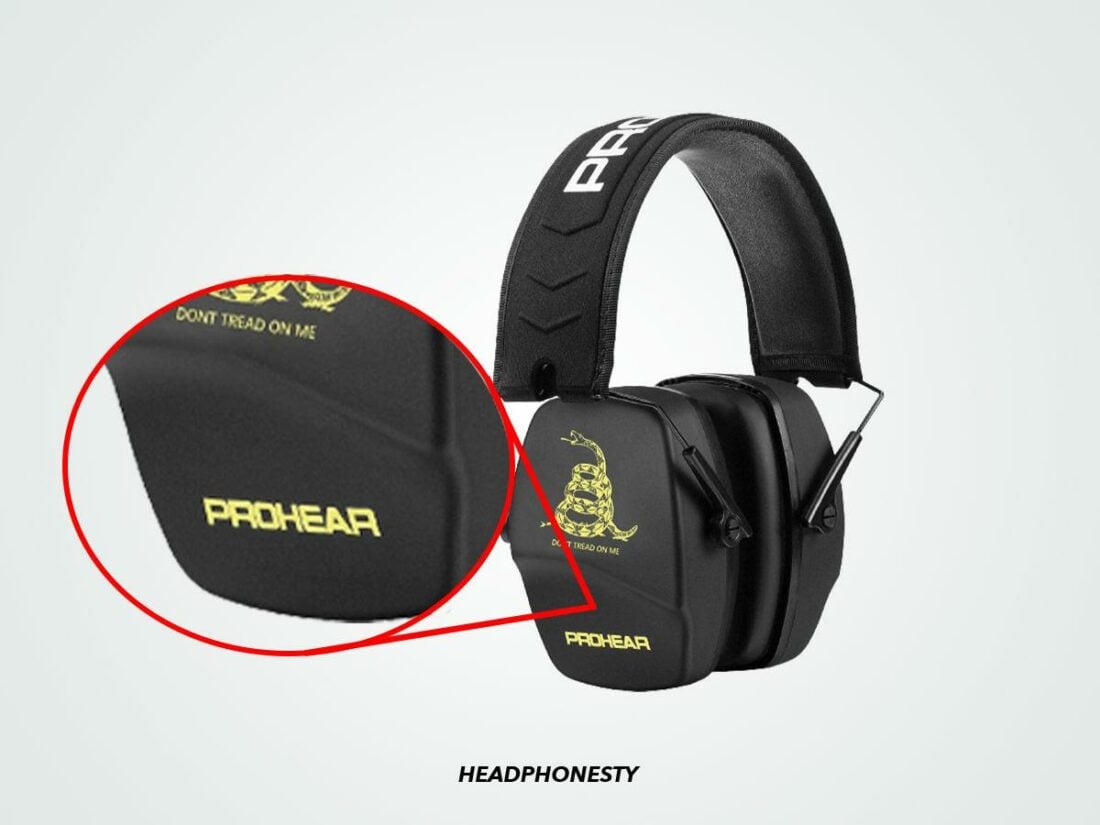 Close look at PROHEAR 016's cut-outs on ear cups.