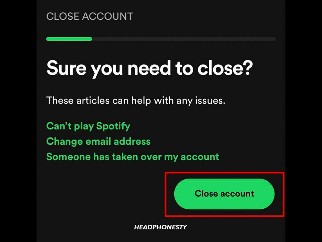 Select Close account.