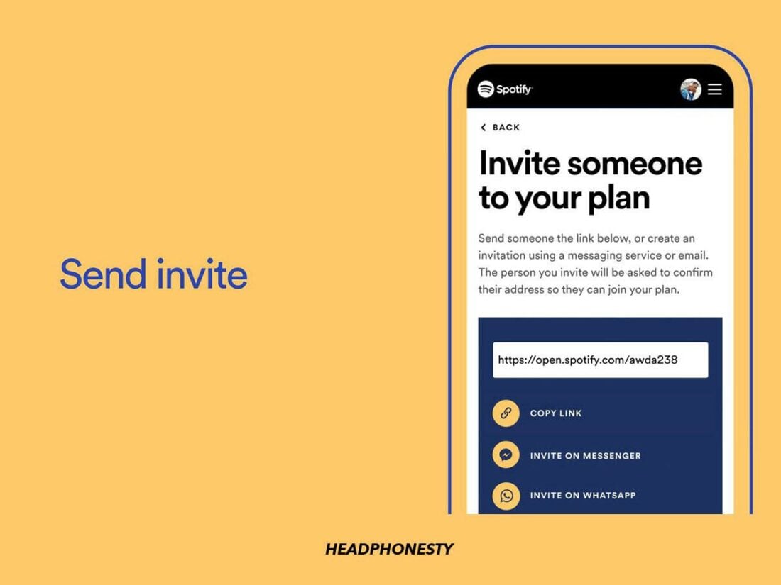 Creating invite link for Spotify Duo partner (From: Spotify Support Page)