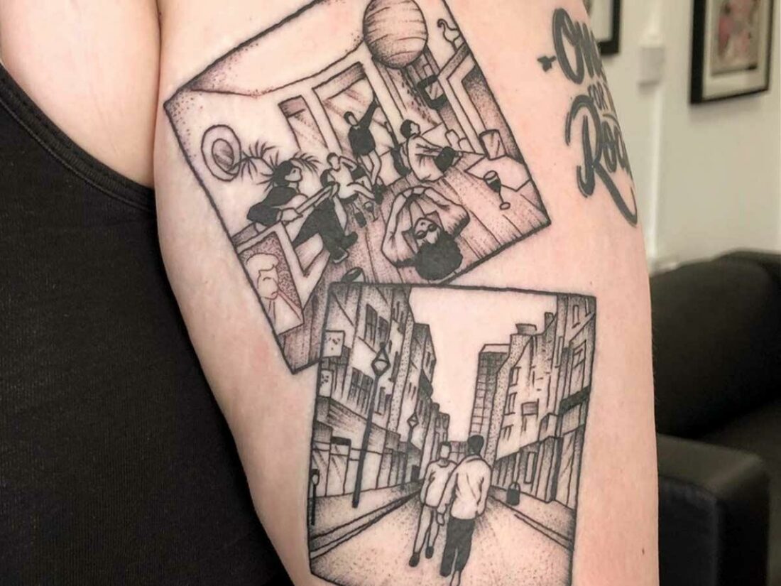 Oasis's Definitely Maybe and (What's The Story) Morning Glory? albums. (From: X/Emerald Tattoo Company UK)
