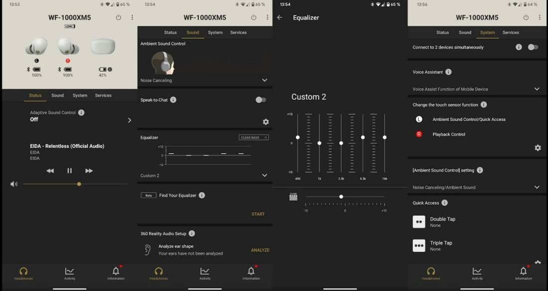 Sony app offers EQ and DSP options, but the design feels dated.