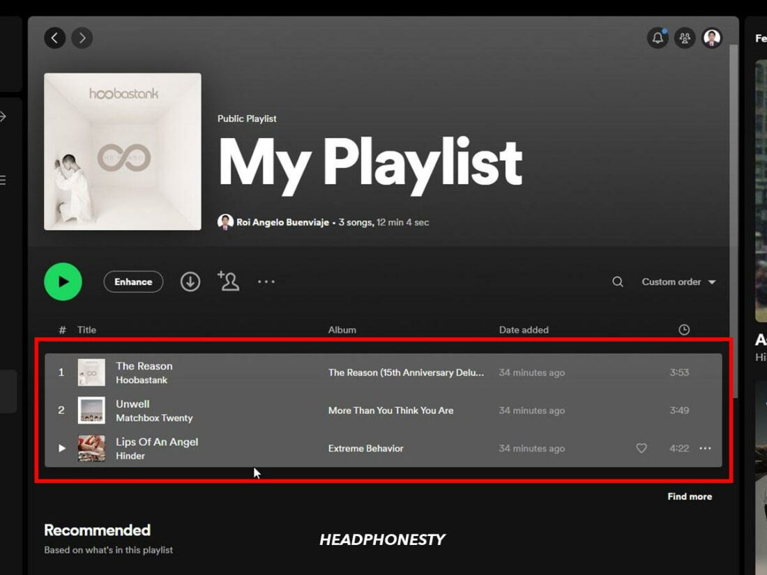 Highlight the entire playlist.
