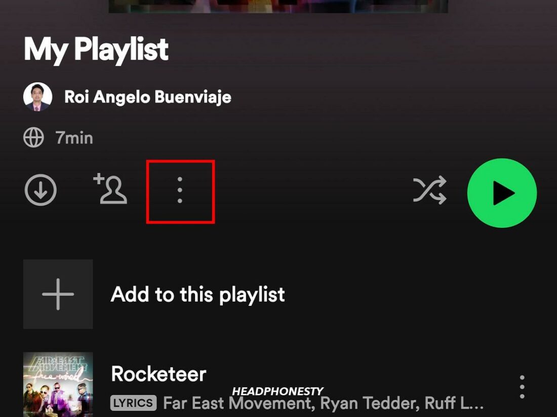 The three vertical dots on top of the playlist.