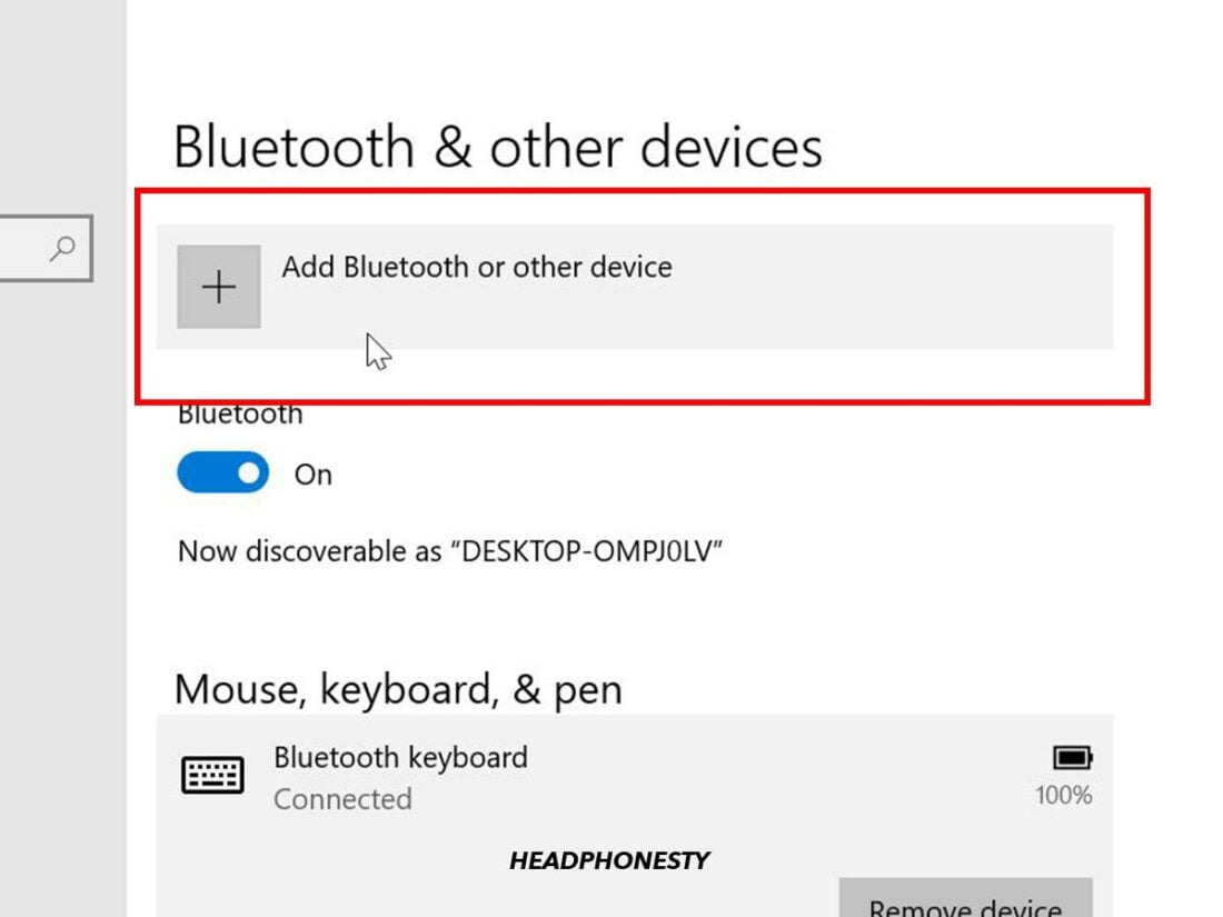 Click Add Bluetooth or other device.