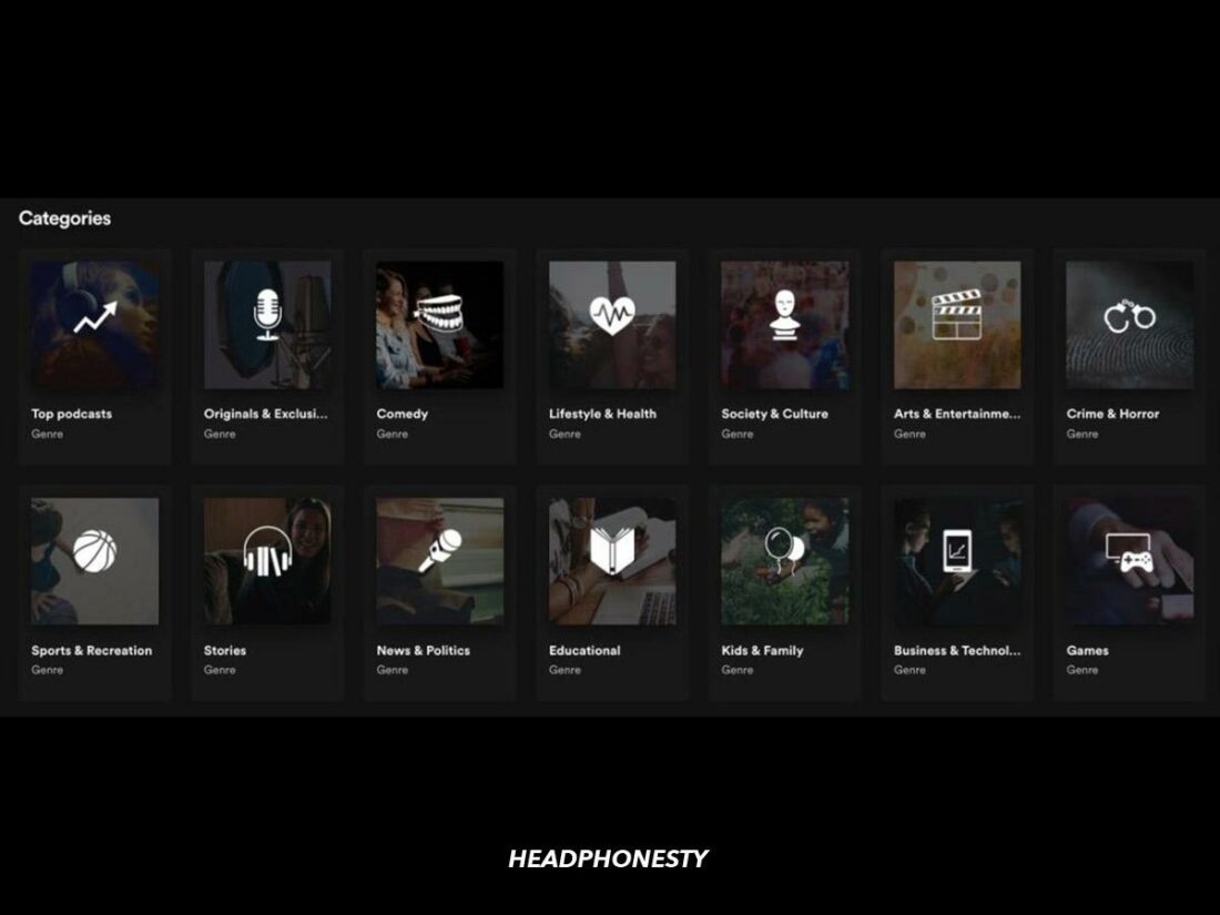 Podcast categories on Spotify
