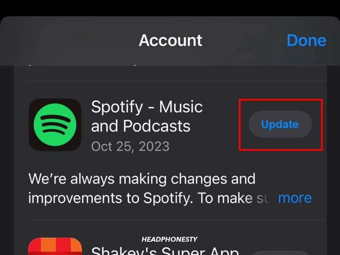 Update the Spotify App on IOS