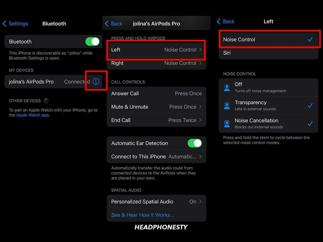 Steps on how to customize AirPods controls.