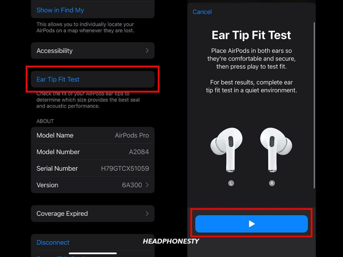 Steps on how to use ear tip fit test.