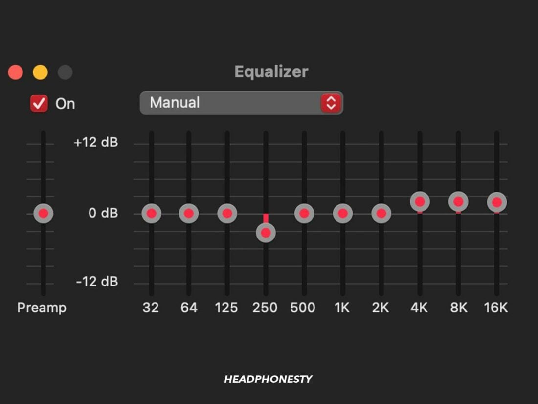 A setting for clarity on a graphic equalizer