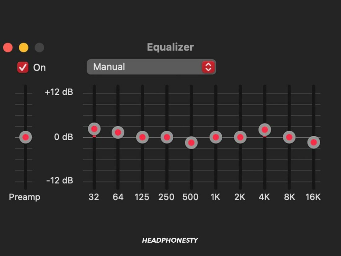 A graphic equalizer showing the best setting for gaming.