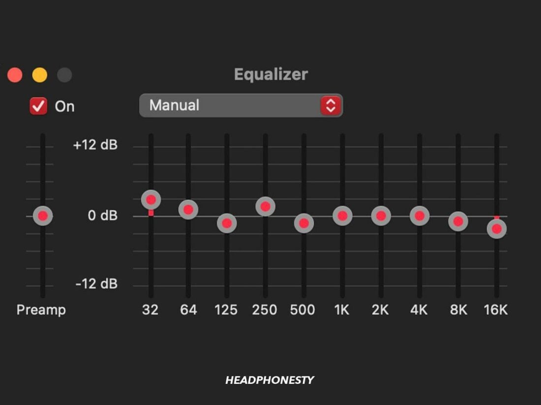 A graphic equalizer showing the best setting for movies.