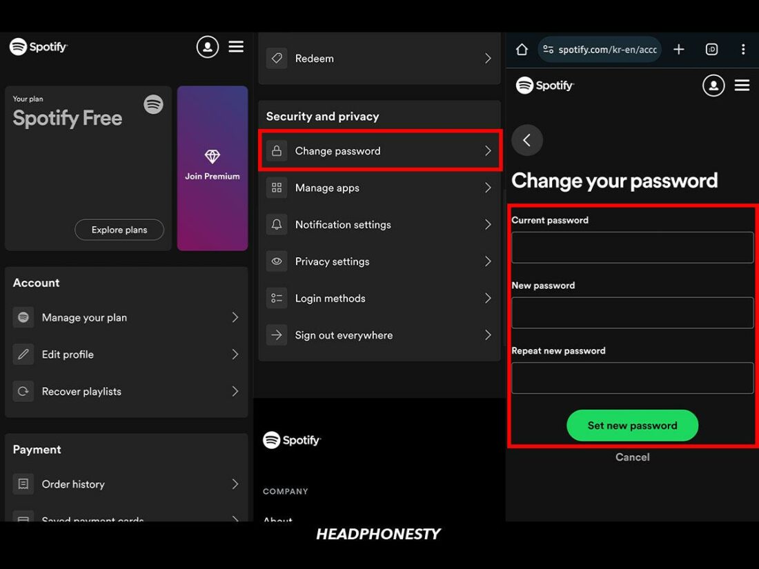 Steps on how to change Spotify password