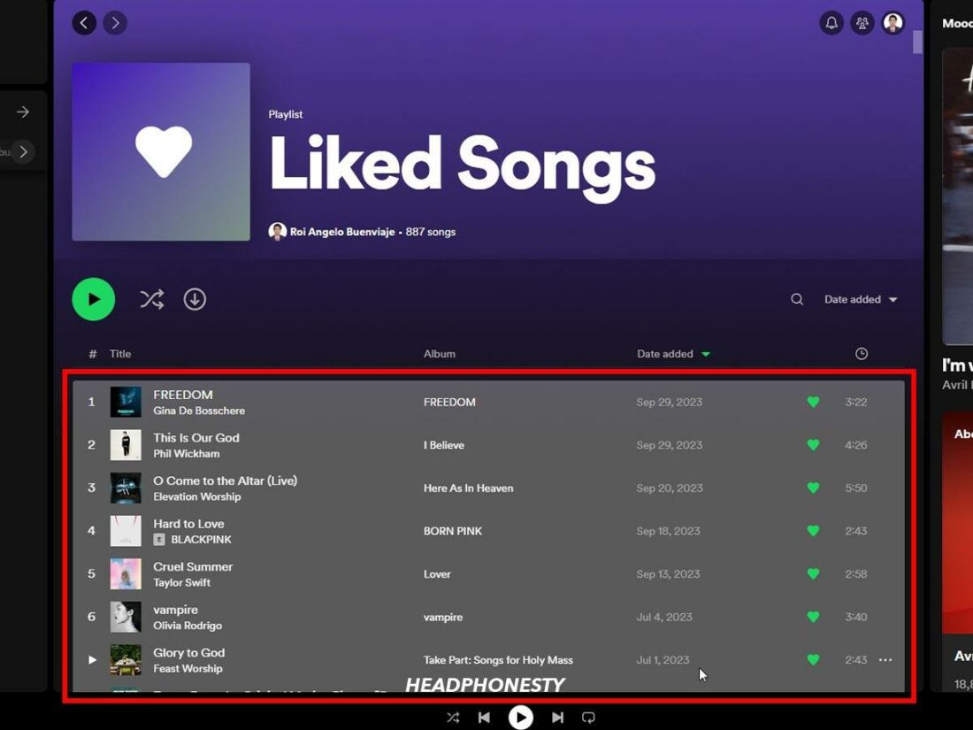 Select all the songs you want to add to your playlist