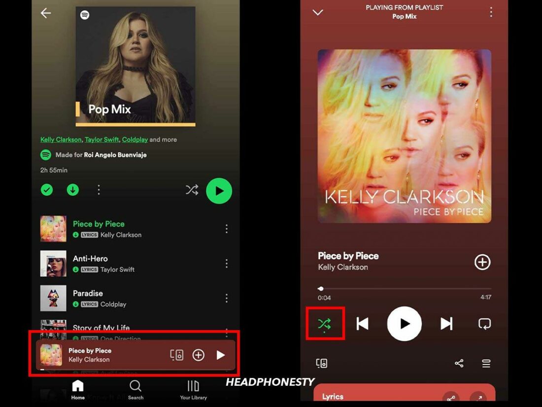 Steps on how to shuffle playlist on mobile.
