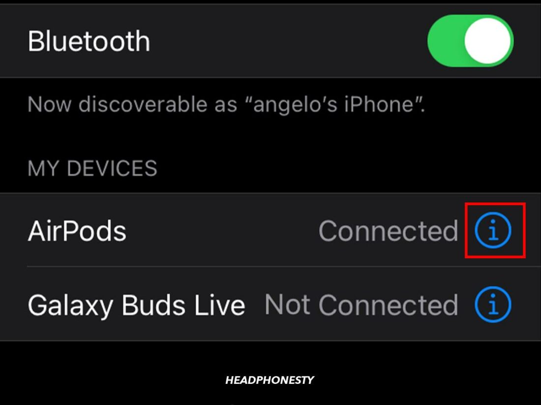 More Info (i) icon beside your AirPods name.