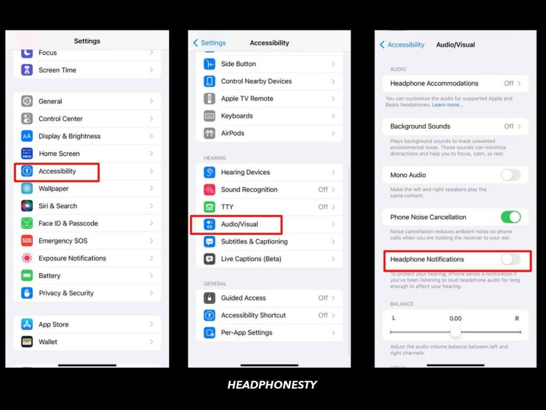 Steps to turn off Headphone Notifications on iPhone