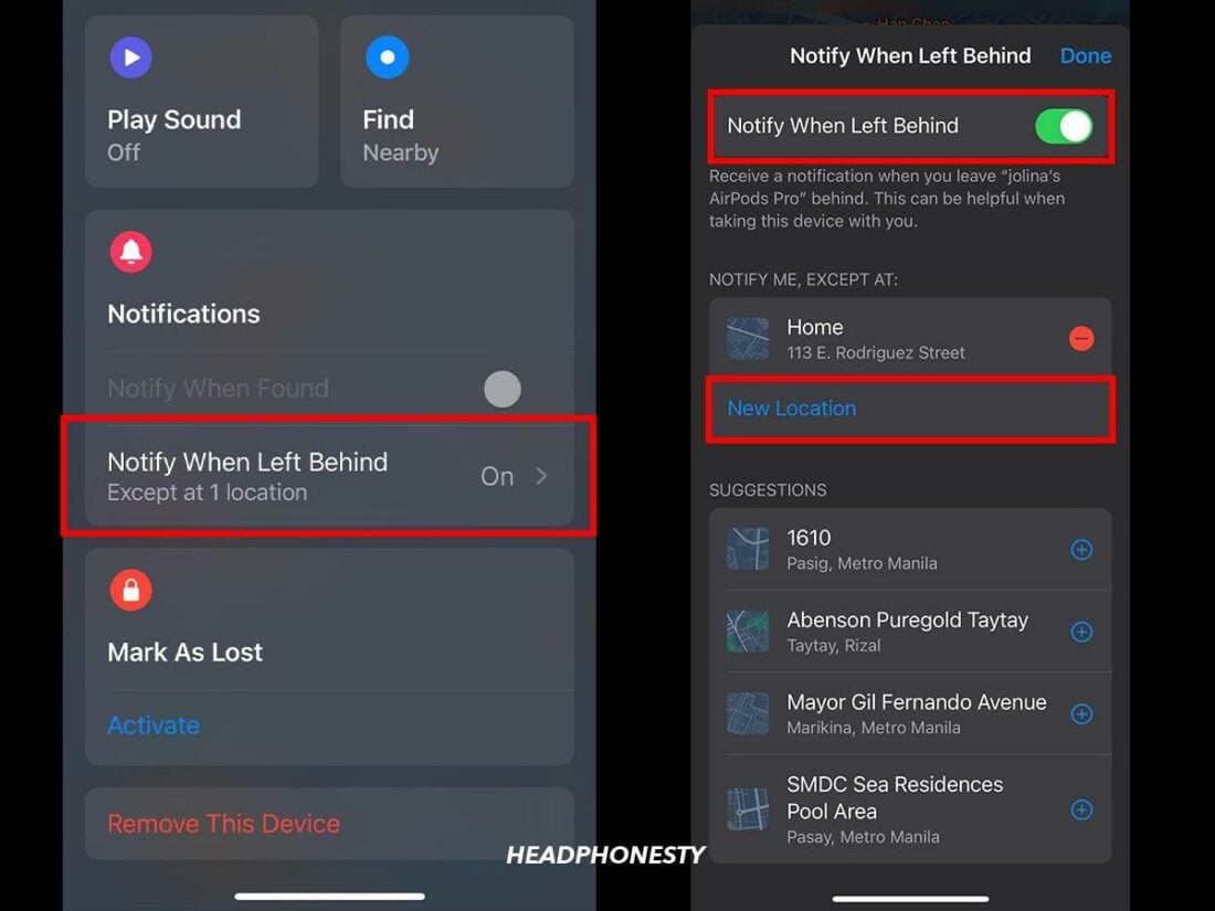 How to activate the Notify When Left Behind feature on Find My