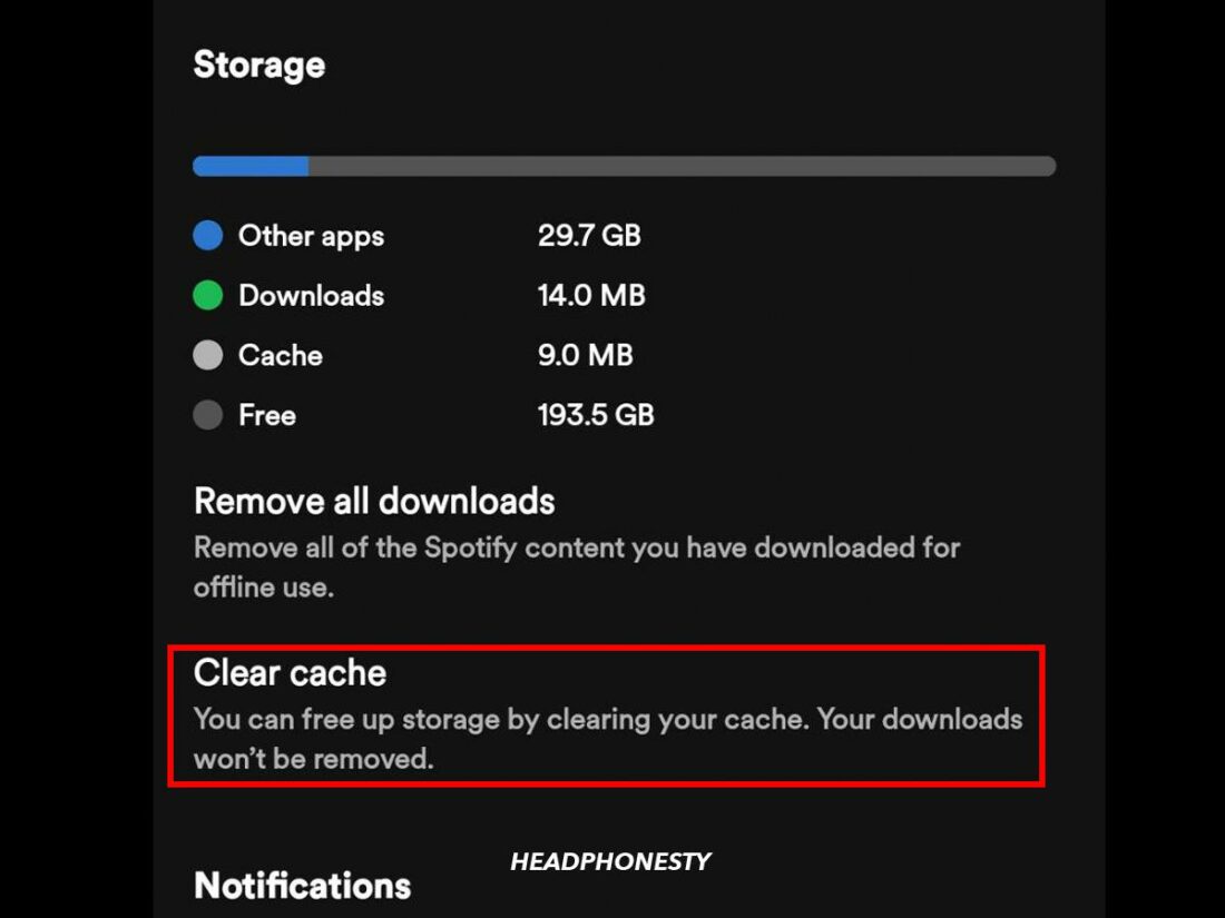 Clear cache in Spotify's settings