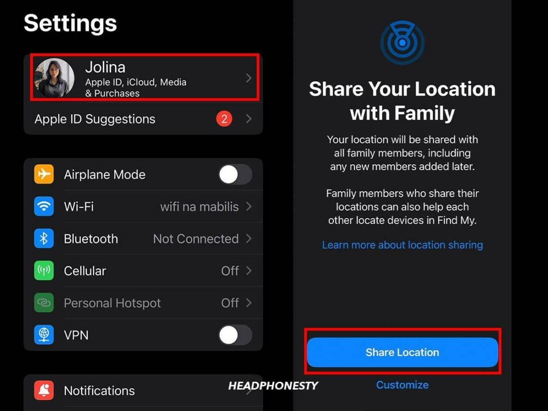 Sharing location to family on iOS