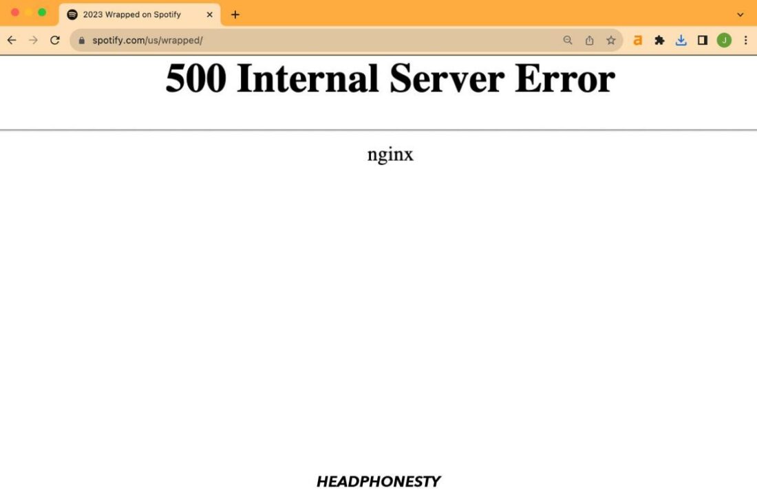 Internal server error on Spotify Wrapped browser page