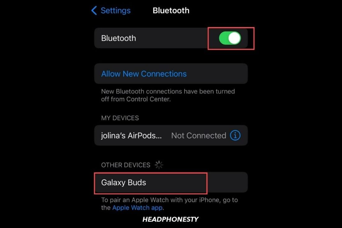 Manually connecting Galaxy Buds to iOS device
