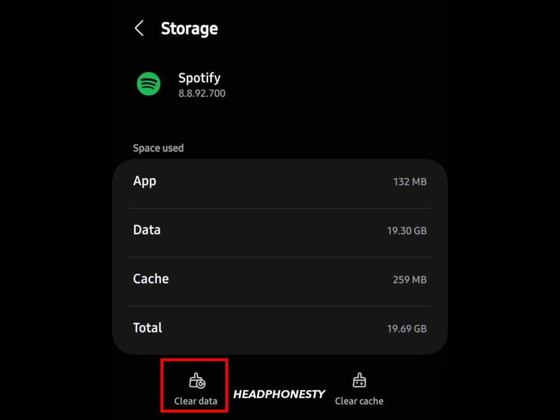 Spotify App Clear data button