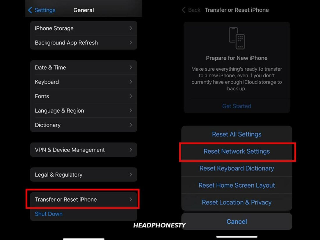 How to reset the Network Settings of iOS