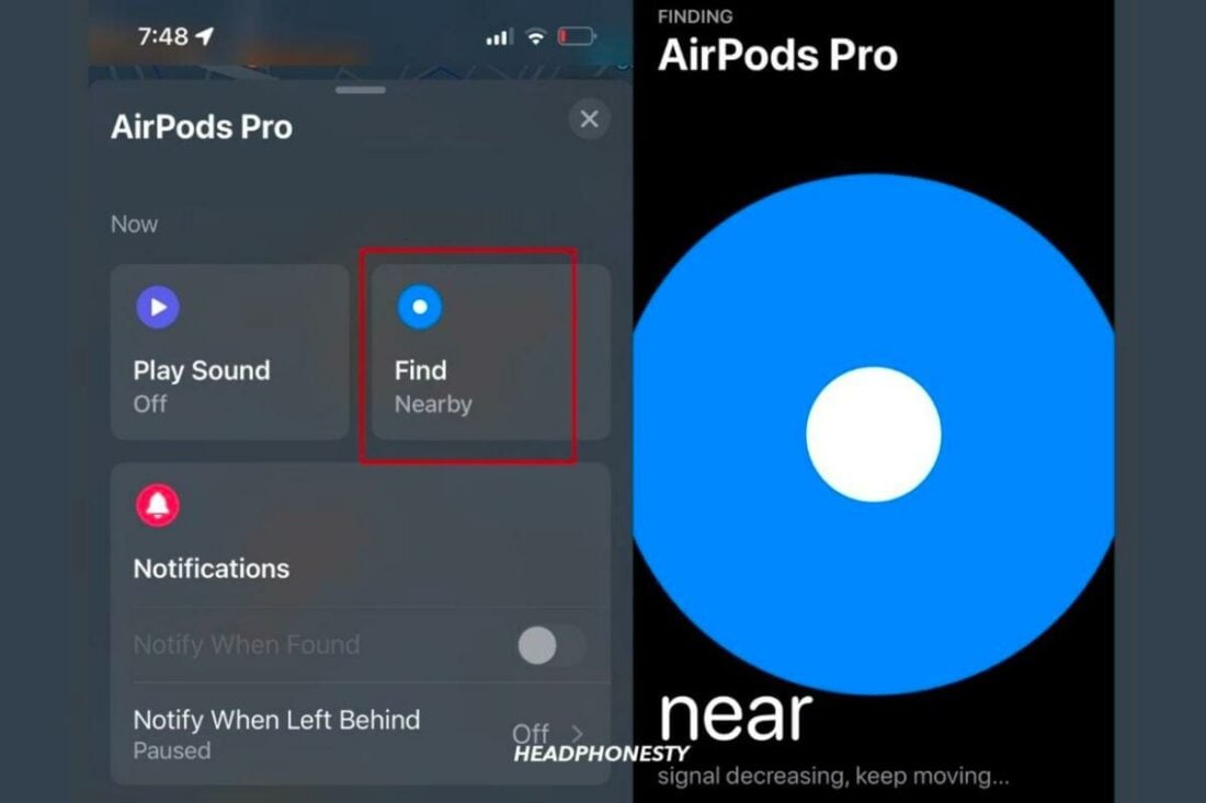 Using the Find features to locate the AirPods Pro