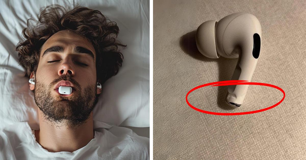 Man chews on AirPods while dreaming of chocolate